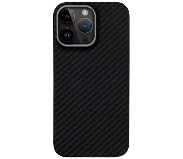 Чехол-накладка Luxo Life+ Magsafe для Apple iPhone 15 Pro карбоновый (черно-серый в полоску)