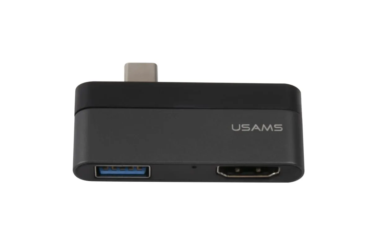 фото Адаптер USAMS US-SJ492 USB Type-C Mini HUB на Type-C + USB 3.0 + HDMI (Grey)
