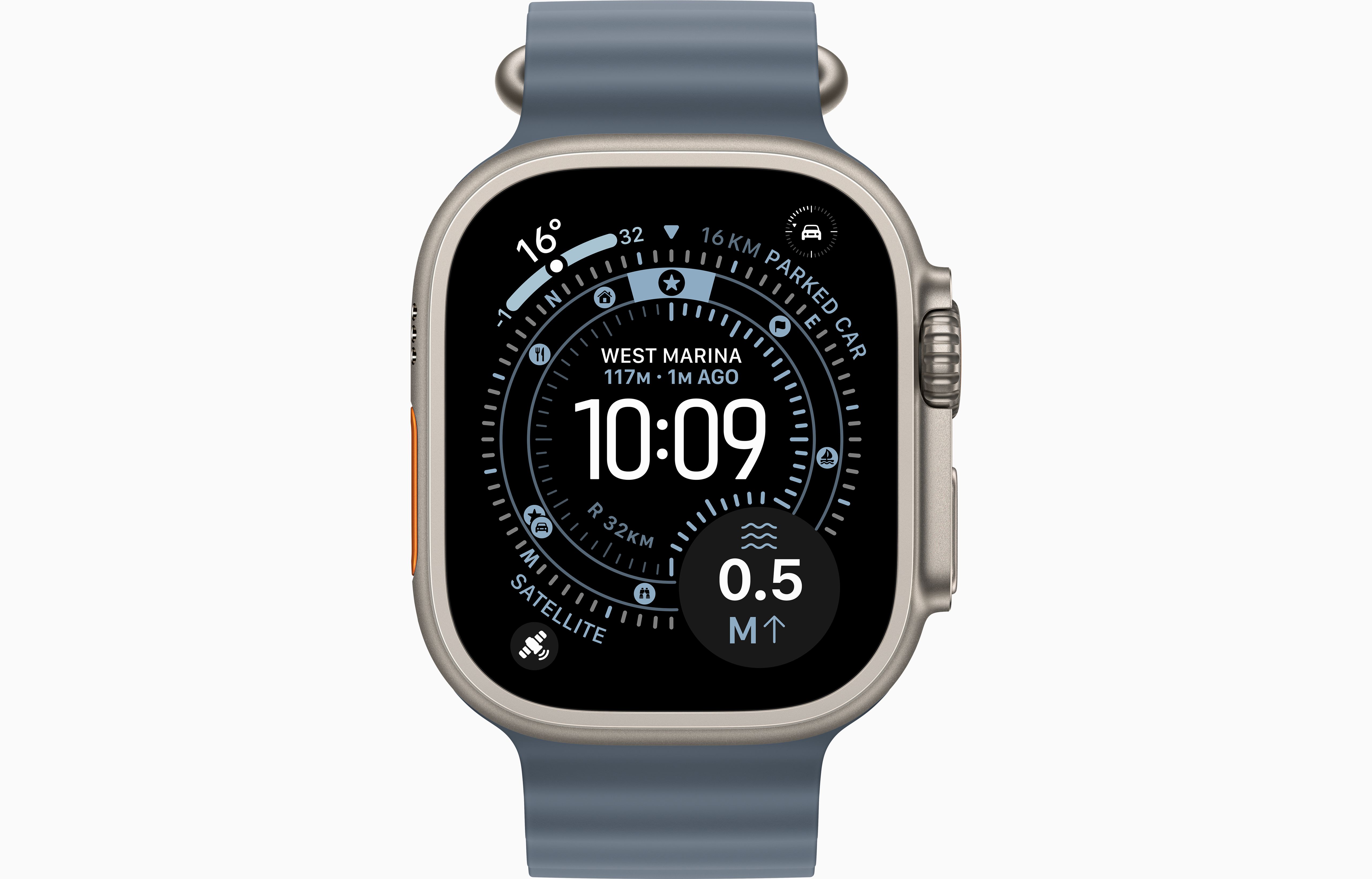 Apple Watch Ultra 3 49mm Natural Titanium Case with Anchor Blue Ocean Band (One Size)