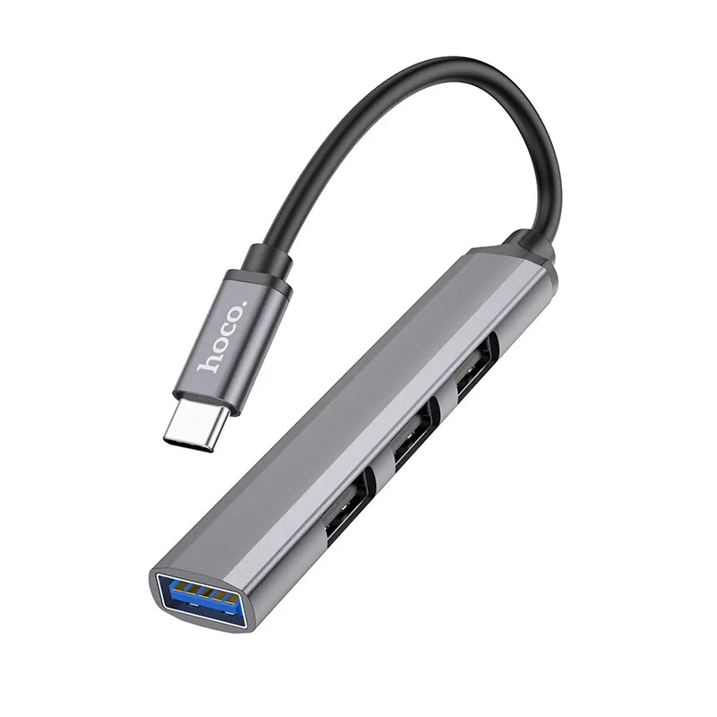 фото Переходник разветвитель Hoco (HB26) 4 в 1 Type-C на USB 3.0 + USB 2.0*3 (Metal Gray)