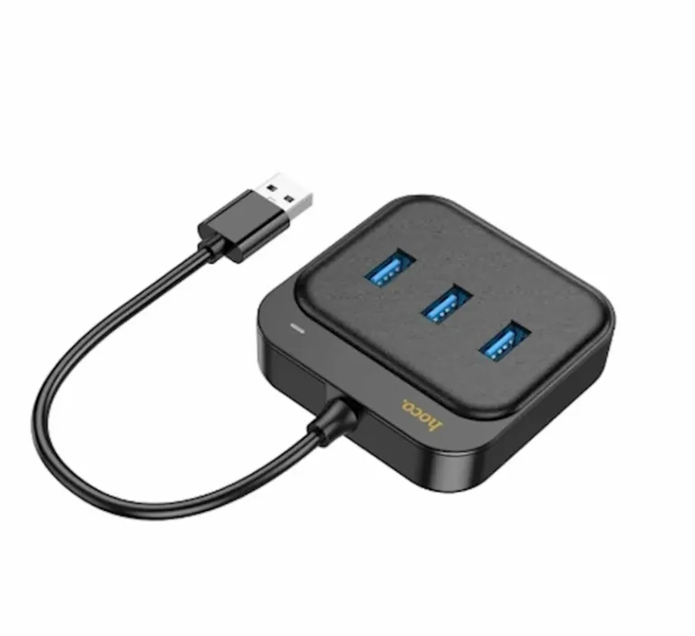 фото Адаптер Hoco HB35 4 в 1 Type-C на 3xUSB 2.0/RJ45 0.2m (Black)