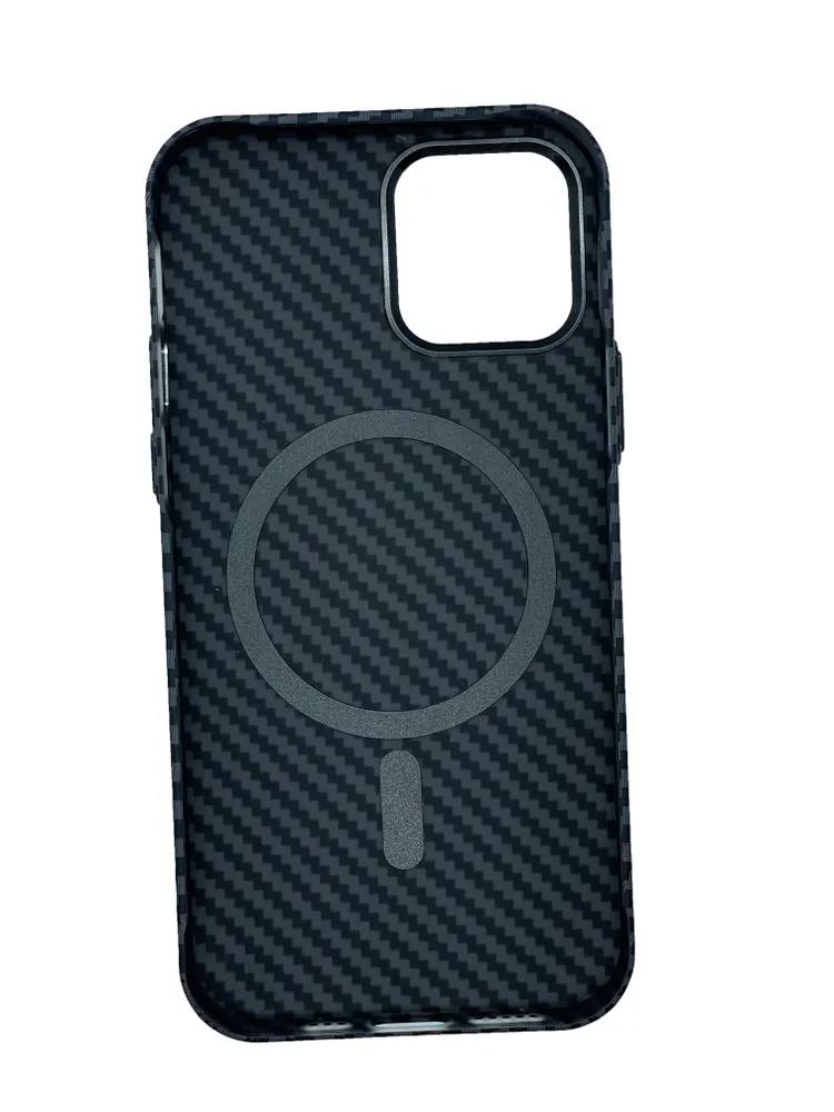 фото Чехол-накладка PiBlue Magentic Series Magsafe для Apple iPhone 14 (карбоновый в полоску черно-серый)