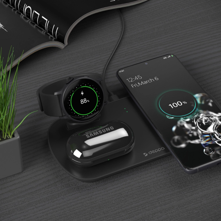 фото Беспроводное зарядное устройство Deppa 3 в1 (D-24011) для смартфонов с Qi/ Galaxy Watch/ Galaxy Buds 17.5W (черный)