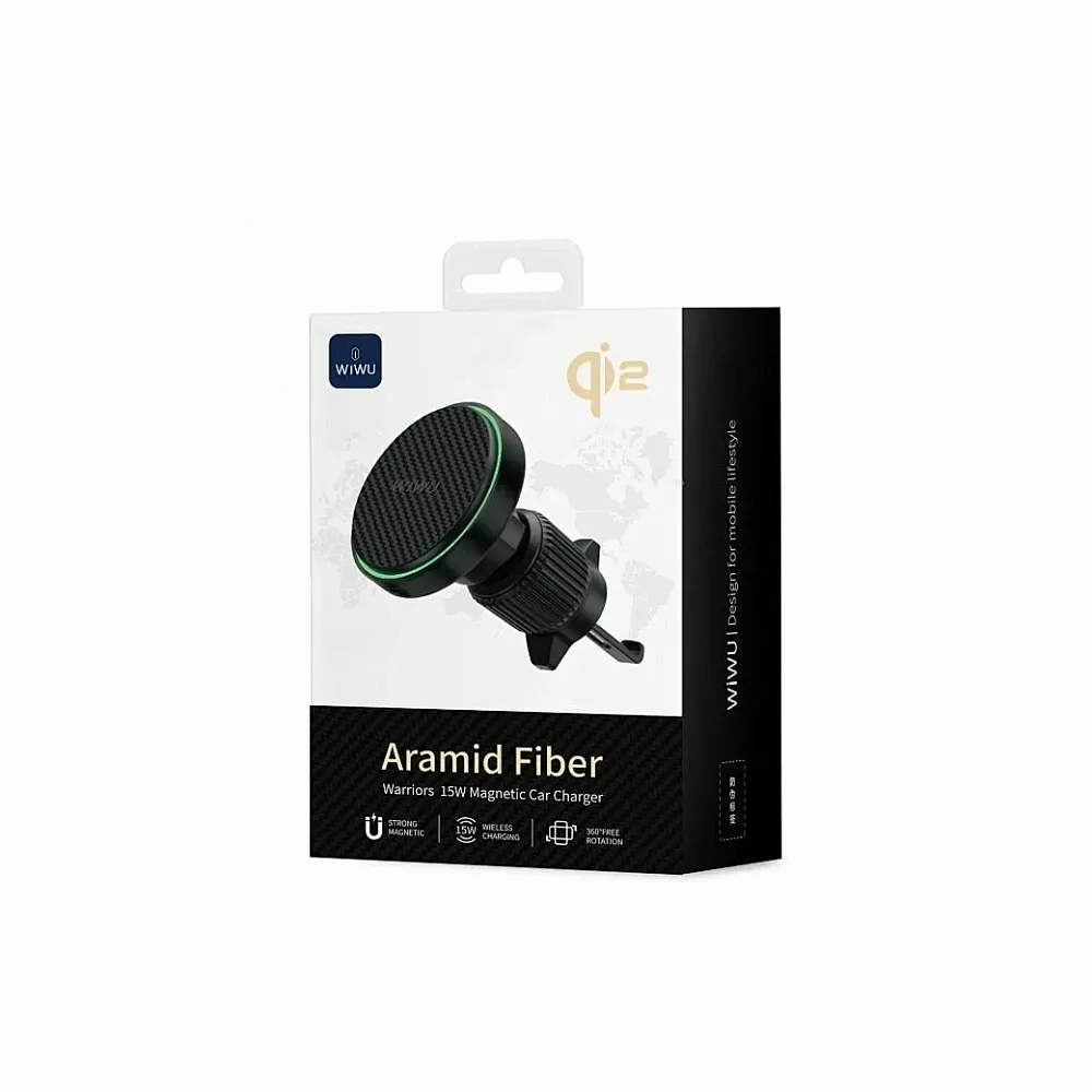 Автомобильный держатель Wiwu CH-325 Aramid Fiber MagSafe 15W в воздуховод для смартфона Black 2700₽
