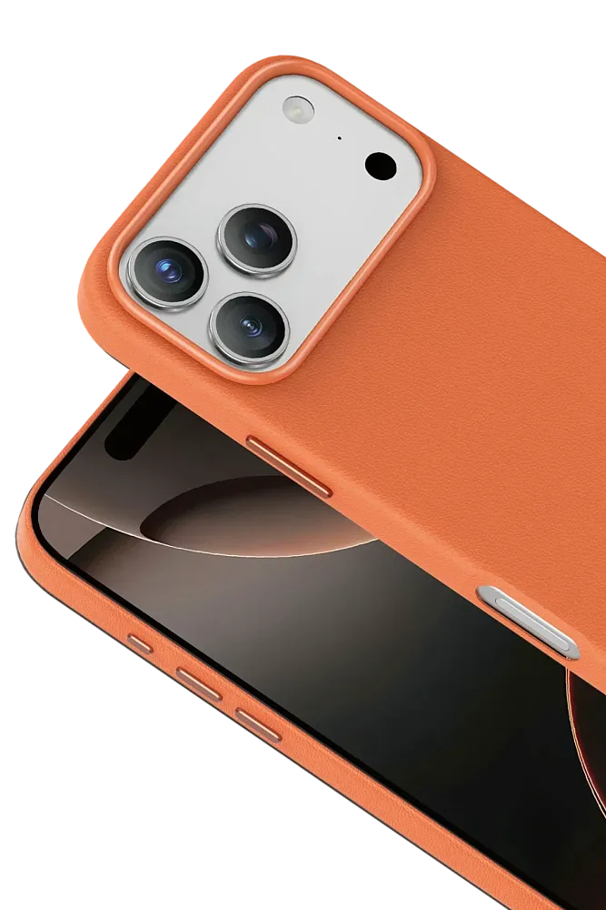 фото Чехол-накладка Keephone Peekaboo MagSafe для Apple iPhone 17 Pro искусственная кожа (оранжевый)