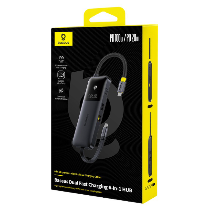 Адаптер Baseus Dual Fast 6 в 1 2USBHDMI3USB-C B00070902123-00 черный 4300₽