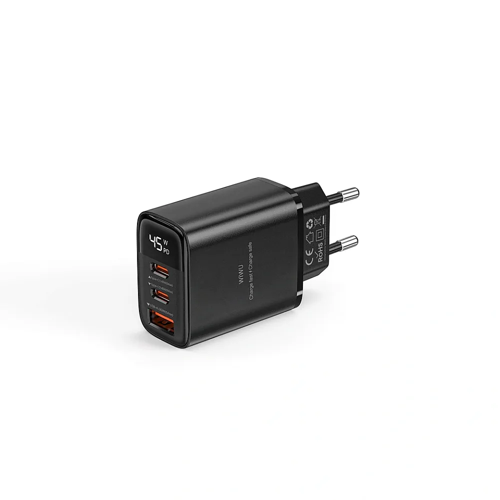 Сетевое зарядное устройство WIWU Firefly GaN 45W USB2хType-C Wi-G011 черный 2100₽