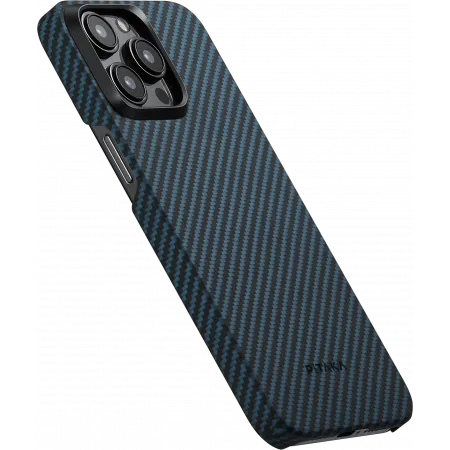 фото Чехол PITAKA MagEZ Case Pro 4 для iPhone 15 Pro карбоновый кевлар (арамид) черно-синий в полоску