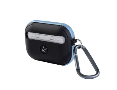 фото Чехол K-Doo Protective Case для AirPods 3 силиконовый с карабином (черный/голубой бампер)