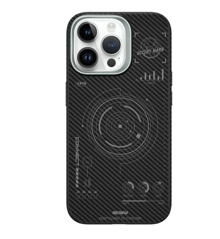 фото Чехол-накладка Wiwu Kevlar Case Magsafe (HHX-016) для iPhone 15 Pro карбоновый (черно-серый в полоску)