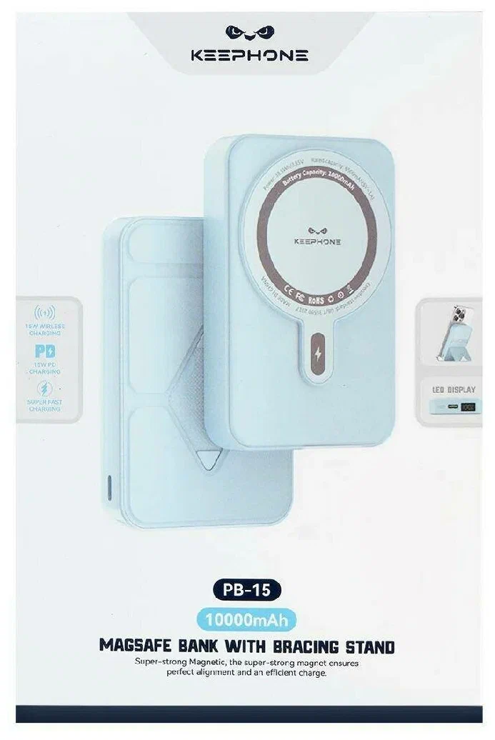 фото Внешний аккумулятор Keephone Snap Stand PD 20W Magsafe Power Bank с подставкой 15W 10000mAh (синий)