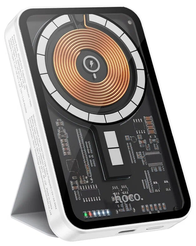 фото Внешний аккумулятор Hoco Q10A Transparent Mini Size MagSafe 3в1 10000mAh USB Type-C (белый)
