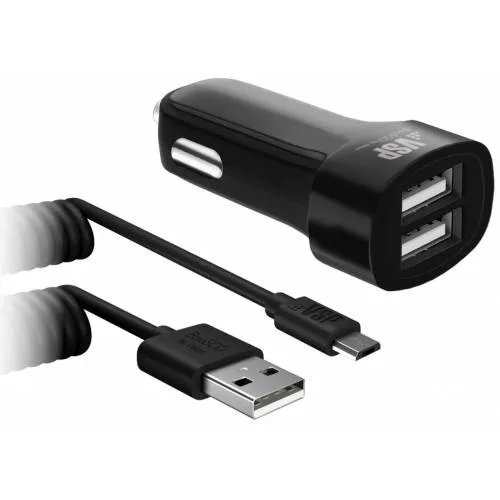 фото Автомобильное зарядное устройство BoraSCO 2 USB 5V/2.1A + кабель micro USB 2m Car Charger (20637) (черный)