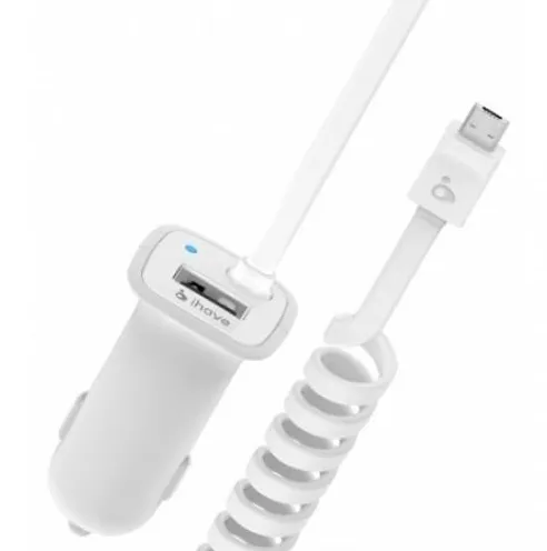 фото Автомобильное зарядное устройство iHave Glim 2400mA USB на microUSB 150см (White)