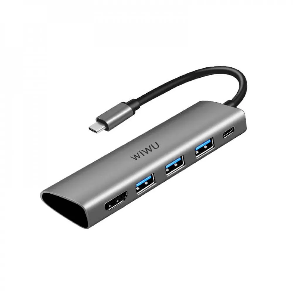 фото Адаптер Wiwu Alpha USB-C 5 в 1 на USB 3.0/Type-C/HDMI (A531H) (Space Gray)