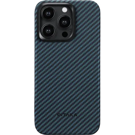 фото Чехол PITAKA MagEZ Case Pro 4 для iPhone 15 Pro карбоновый кевлар (арамид) черно-синий в полоску
