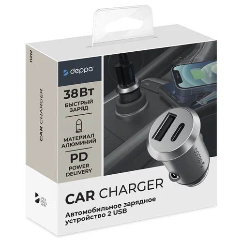фото Автомобильное зарядное устройство Deppa (11212) Car Charger USB/Type-C/38W (серебристый)