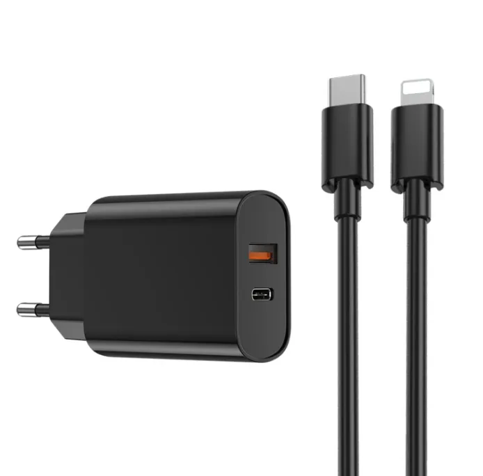 фото Сетевое зарядное устройство WIWU Quick 20W USB/Type-C + USB/Type-C 1m (Wi-U002) (черный)