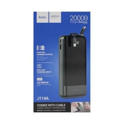 фото Внешний аккумулятор Hoco J114A Charger Power Bank 20000mAh c кабелем Micro USB/Type-C/LED-дисплей (черный)
