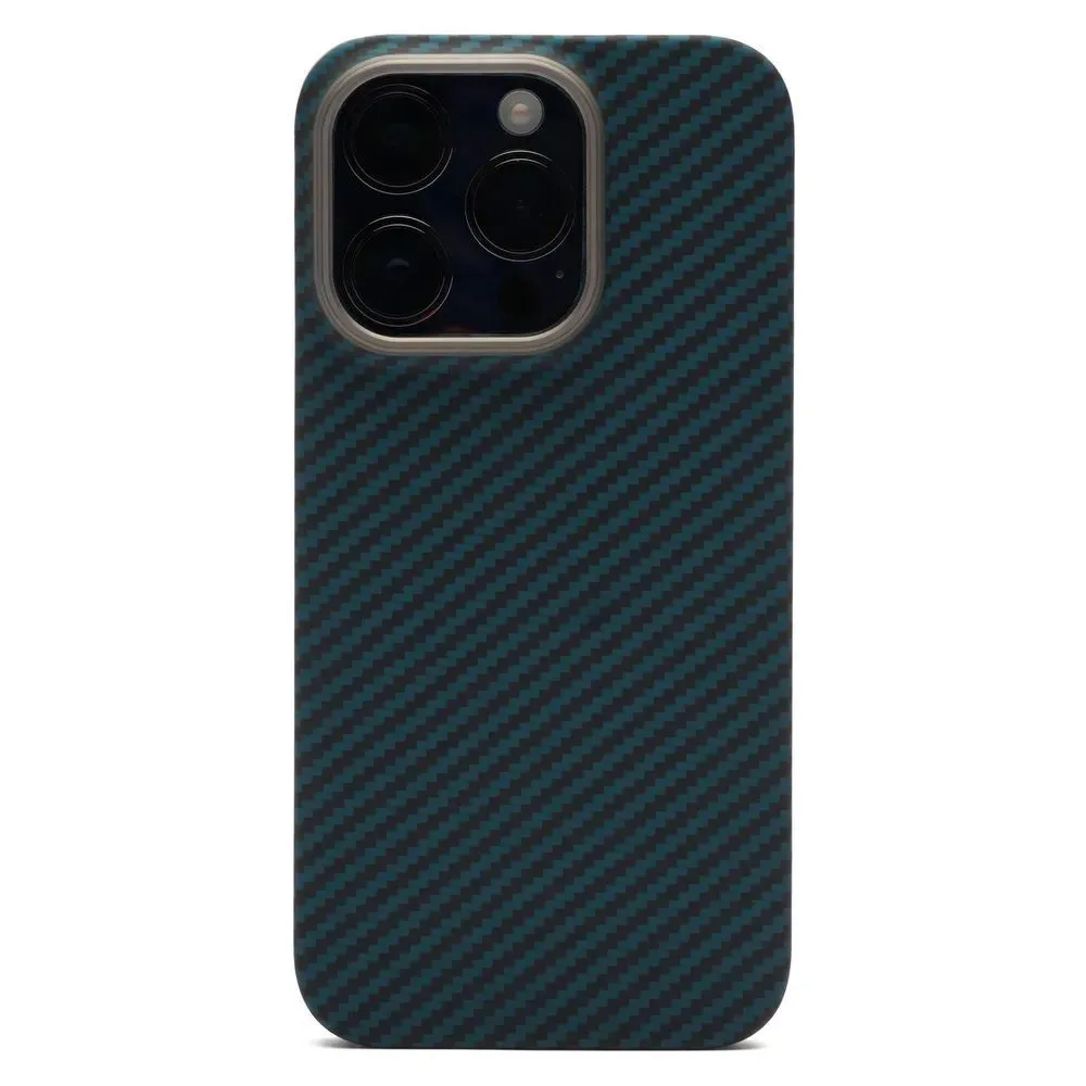фото Чехол-накладка Kzdoo Keivlar Case для iPhone 15 Pro карбоновый (черно-синий в полоску)