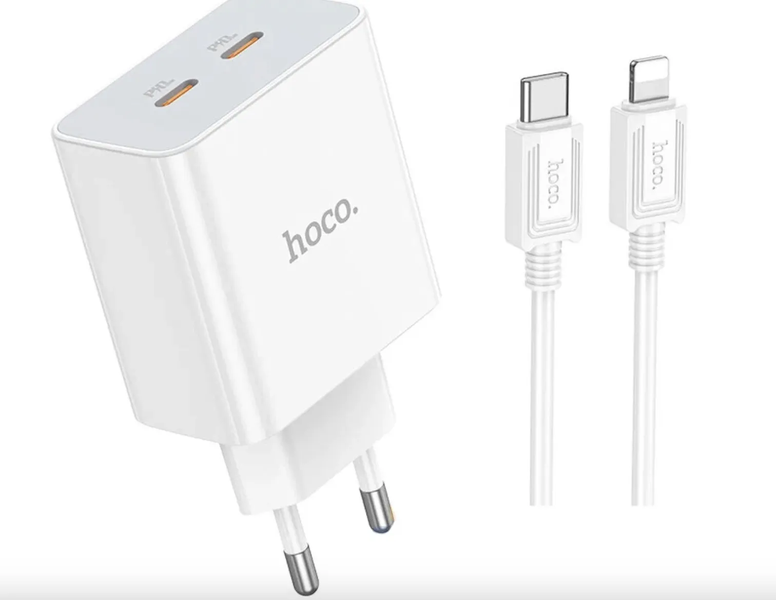 фото Сетевое зарядное устройство Hoco (C108A) Leader PD 35W/QC3.0 charger (EU) + кабель Type-C/Type-C 1m (белый)