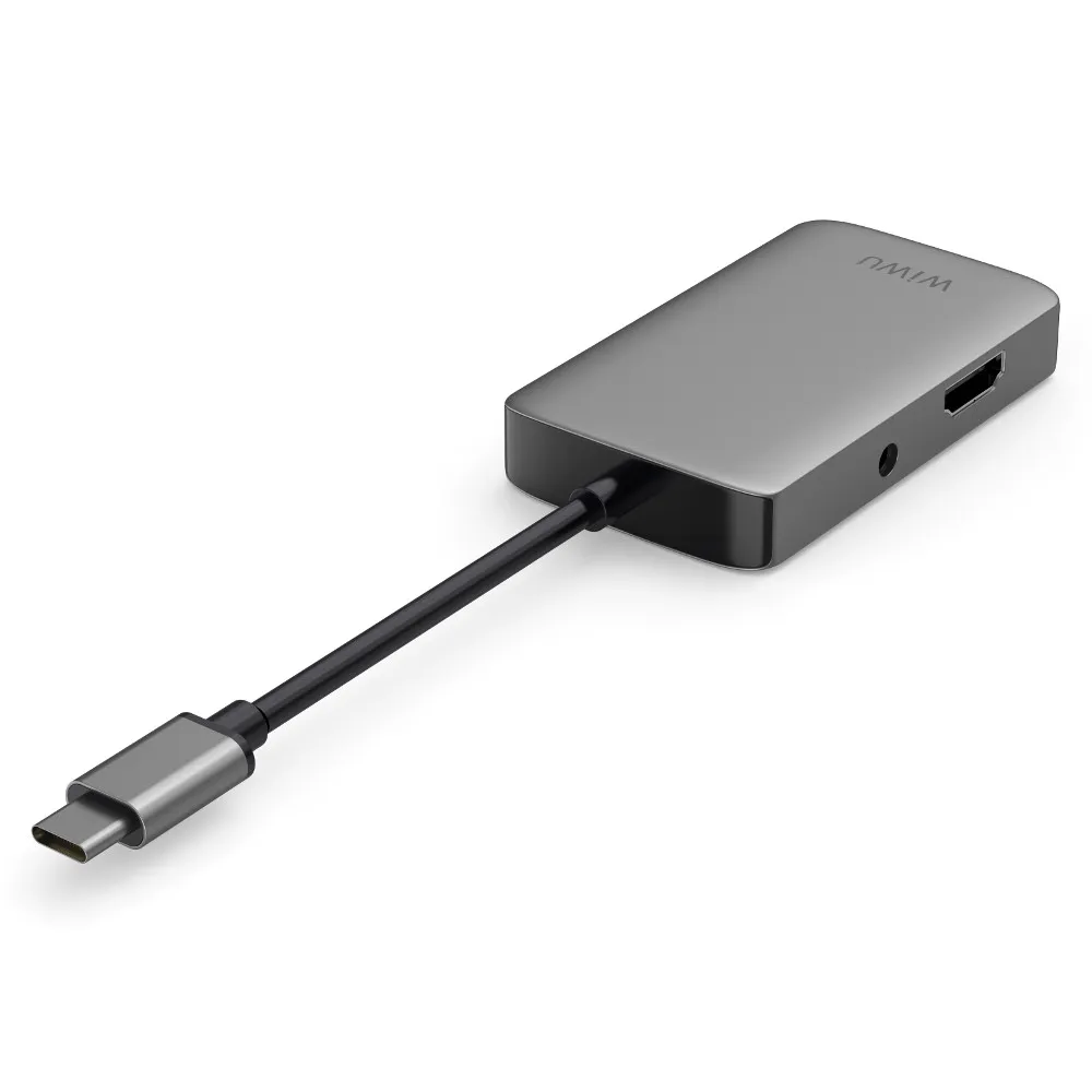 фото Адаптер Wiwu Alpha USB-C 5 в 1 на USB 3.0/Type-C/HDMI/VGA/Stereo (A513HVP) (Grey)