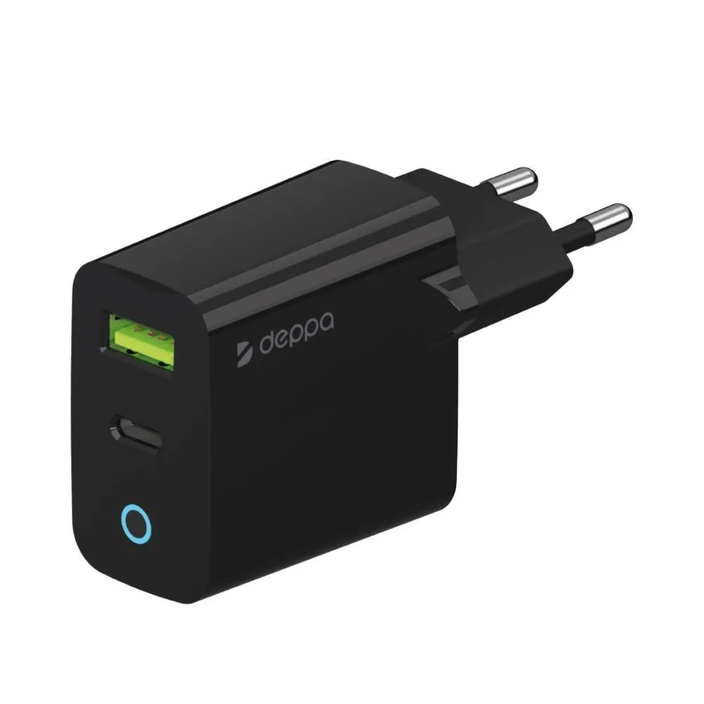 фото Сетевое зарядное устройство Deppa (11430) Wall charger 33W 3.0А USB/Type-C (черный)